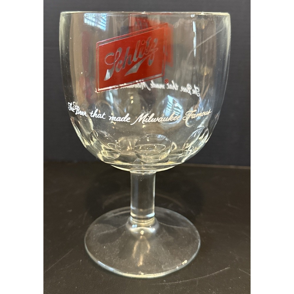 Schlitz Beer Heavy Thumbprint Goblet‎ USA Beer Classic Logo Collectible Vintage